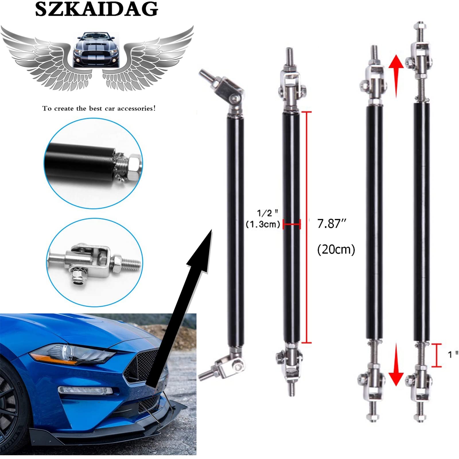 Splitter Strut Rods Adjustable 6"-9" Front Splitter Support Rods For