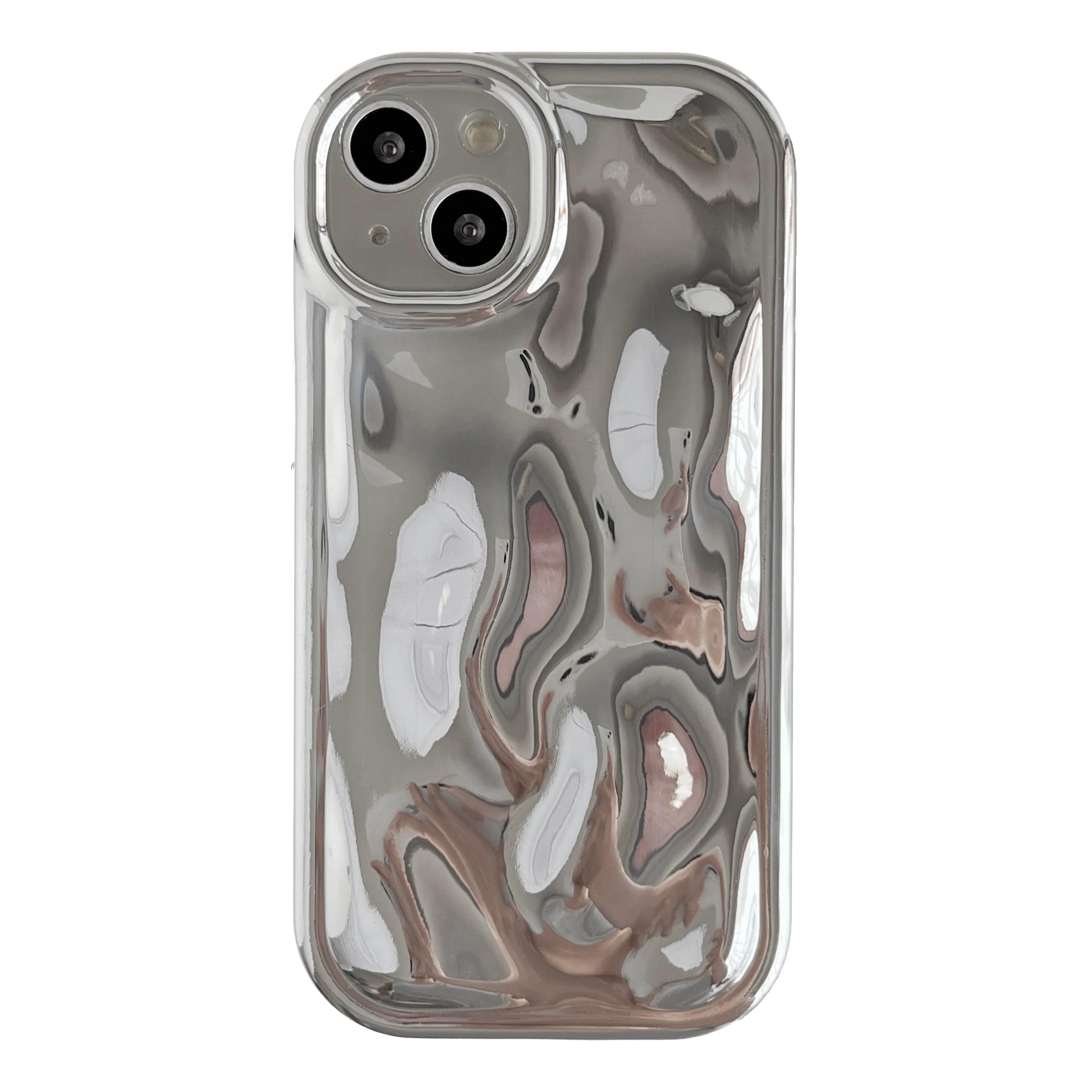 Caseative for iPhone 13 Case,Water Ripple Wave Meteorite Bubble Chrome Plating Soft Phone Case (Silver)