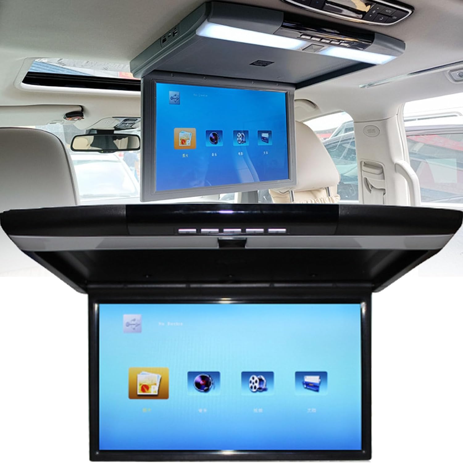 17.3 in Car Stereo Player,Car Overhead Flip Down Monitor,Full Viewing Ceiling Hd Digital Tv,with Remote Control (White)