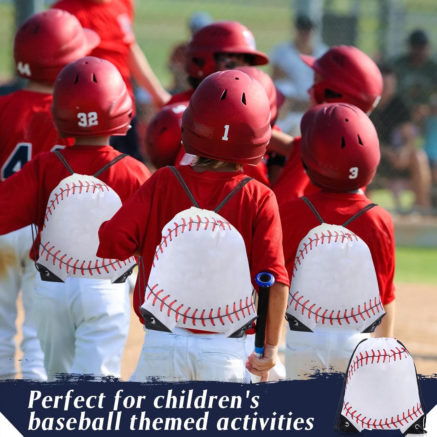 12 Pcs Drawstring Bags with Wrist Return Ball Backpack Sports Party Favors Accessories for Kids Gift(Baseball)