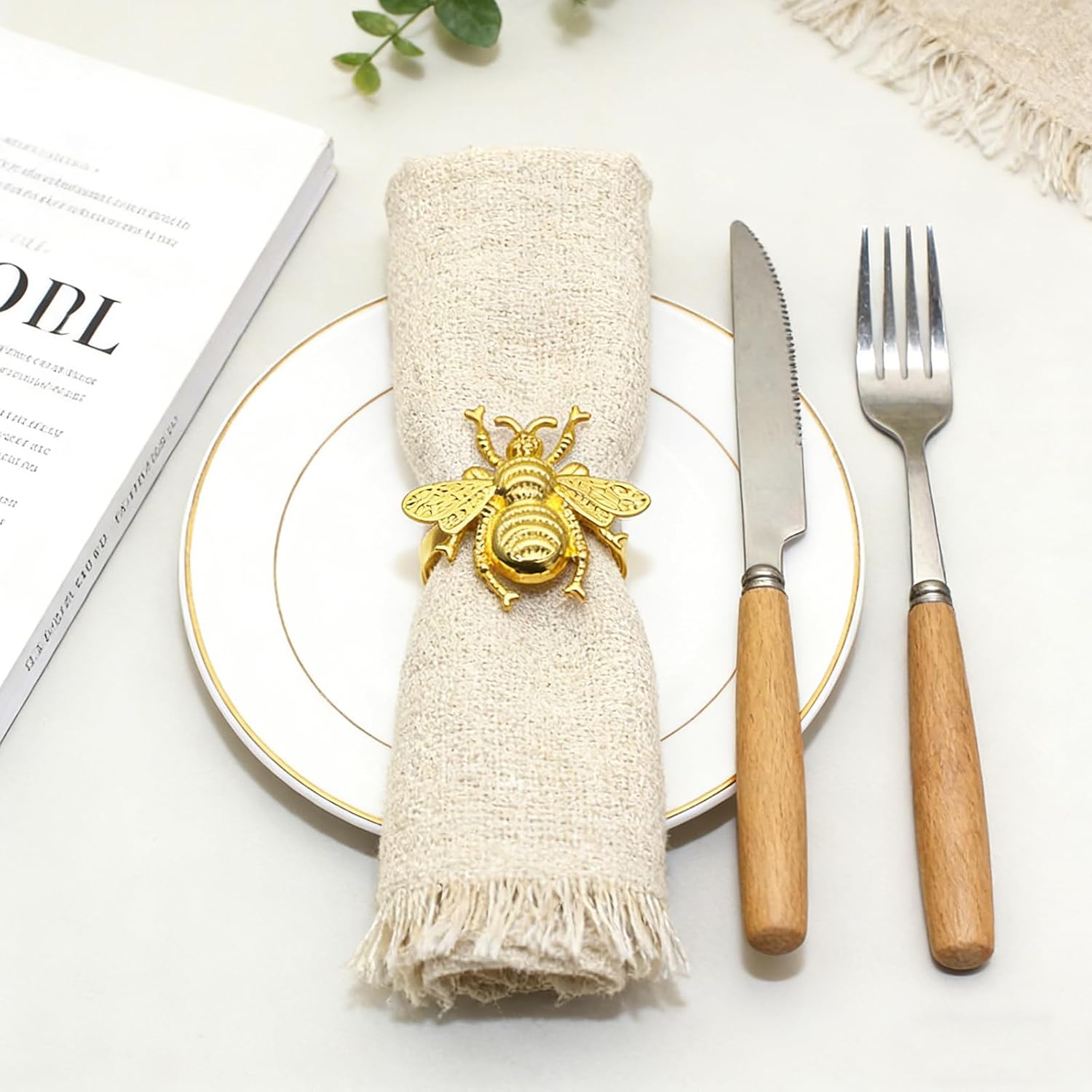 Bee Napkin Rings Set of 6 for Halloween Christmas Fall Party Decor
