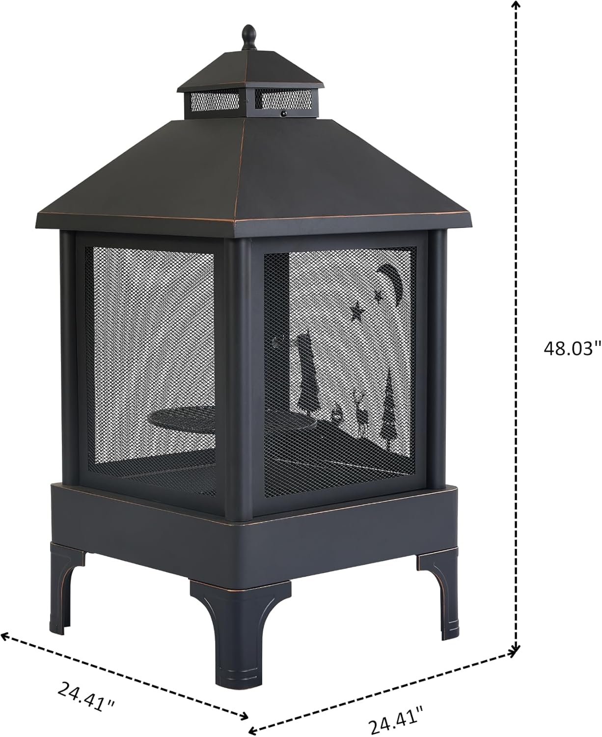 Outdoor Fire Pit with Grill, Wood Burning Fire Pits for Outside with Lid & Fire Poker, Garden Metal Outdoor Heating Furnace for Backyard 2 in 1 Tall Fire Pit for Patio, Picnic, Party (XOT036方形)