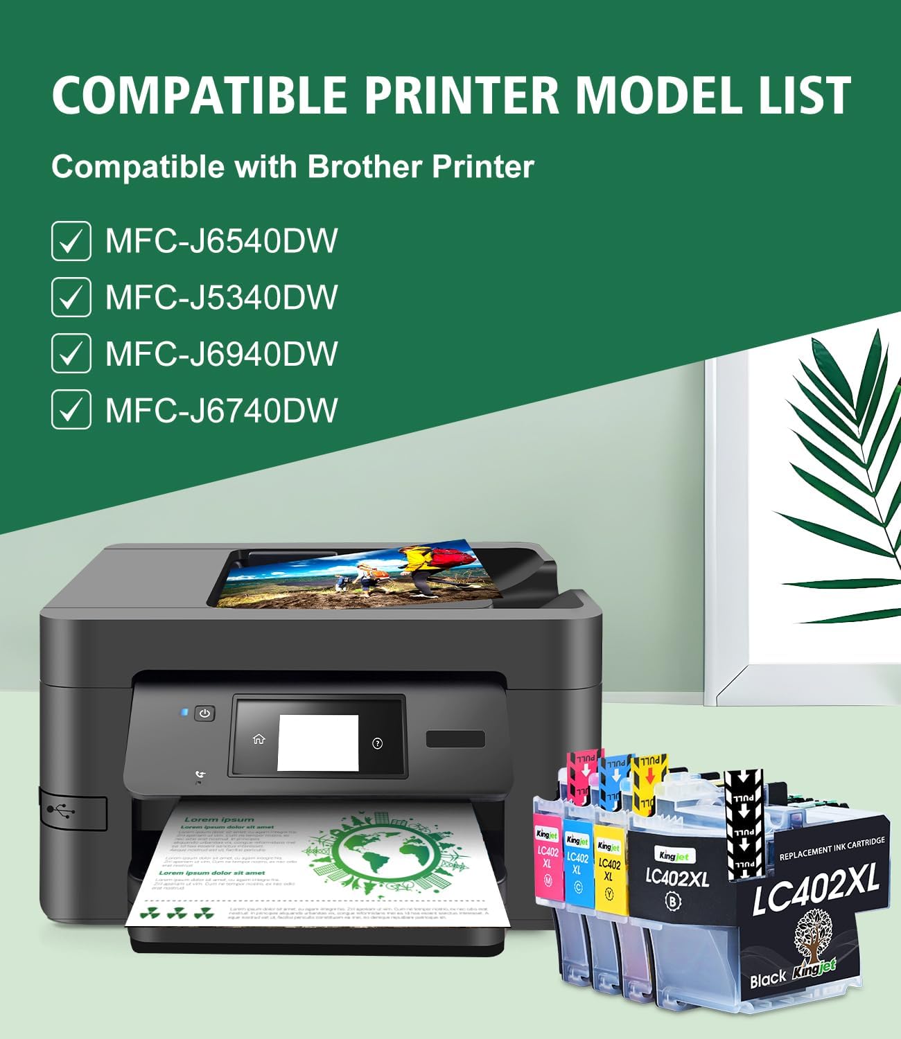 Kingjet LC402XL LC402 Ink Cartridges 4 Pack Replacement for Brother LC402XL Ink Cartridges Compatible with Brother Printer MFC-J6540DW MFC-J5340DW MFC-J6540 MFC-J6740DW MFC-J6940DW J5340 J6540, BKCMY