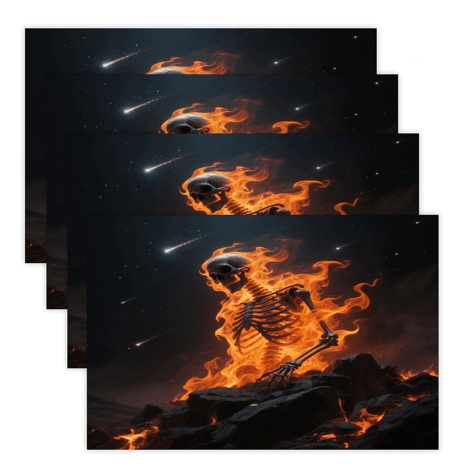 Skulls Burning Fire Placemats Heat Resistant Non-Slip Place Mats Washable Wipeable Table Mat Kitchen Dining Table Decoration Placemats Indoor Outdoor Place Mats 17.7’’×11.8’’
