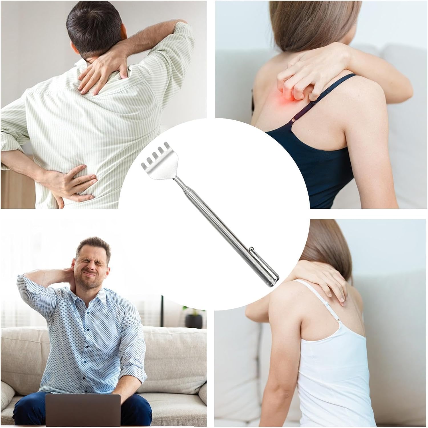Retractable Back Scratcher Tool, Stainless Steel Material, Portable Extendable Massager, Manual Body Relaxing, Itch Relief, Skin Massage