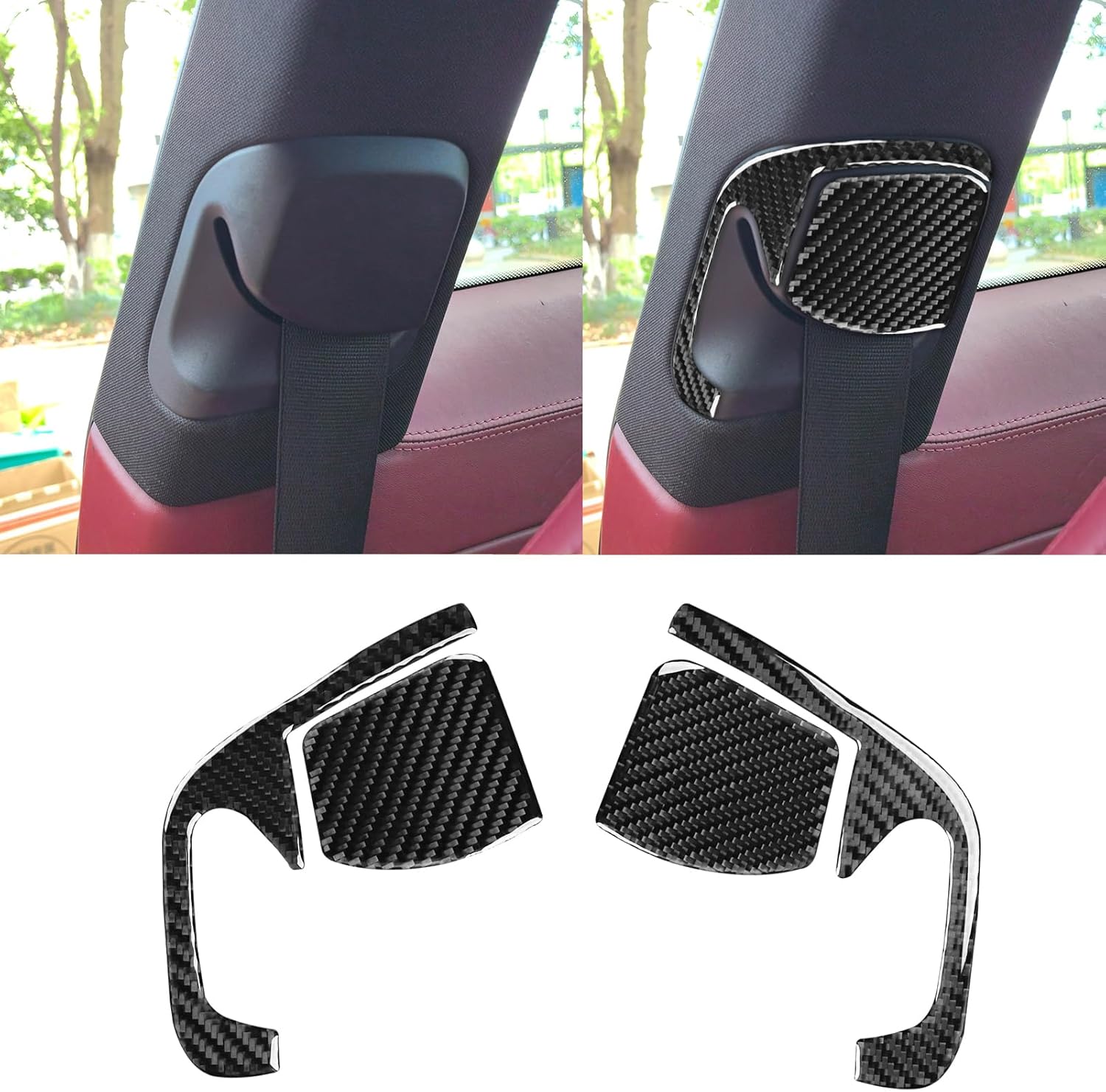 Real Soft Carbon Fiber Car Front Row Seat Safety Belt Panel Decoration Sticker Compatible with Porsche 911/992/Carrera 2019 2020 2021 2022 2023 Auto Interior Premium Accessories Black