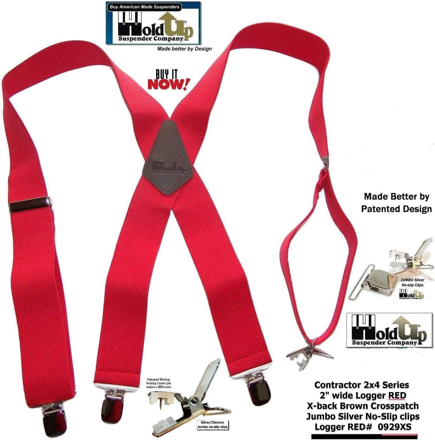 Holdup 2" Wide Contractor Suspenders for Men with Patented No-slip metal clip. - Image 6
