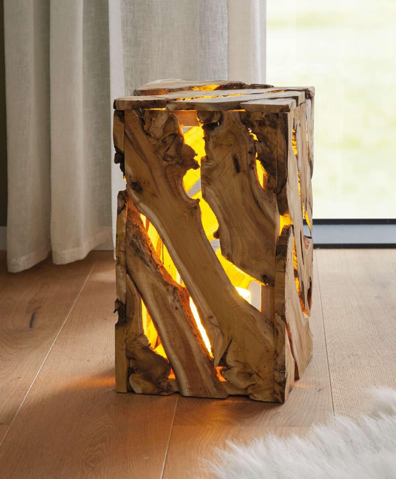 Dekoleidenschaft Colonne décorative rustique en bois, avec éclairage, décoration LED, colonne en bois, colonne pour salon