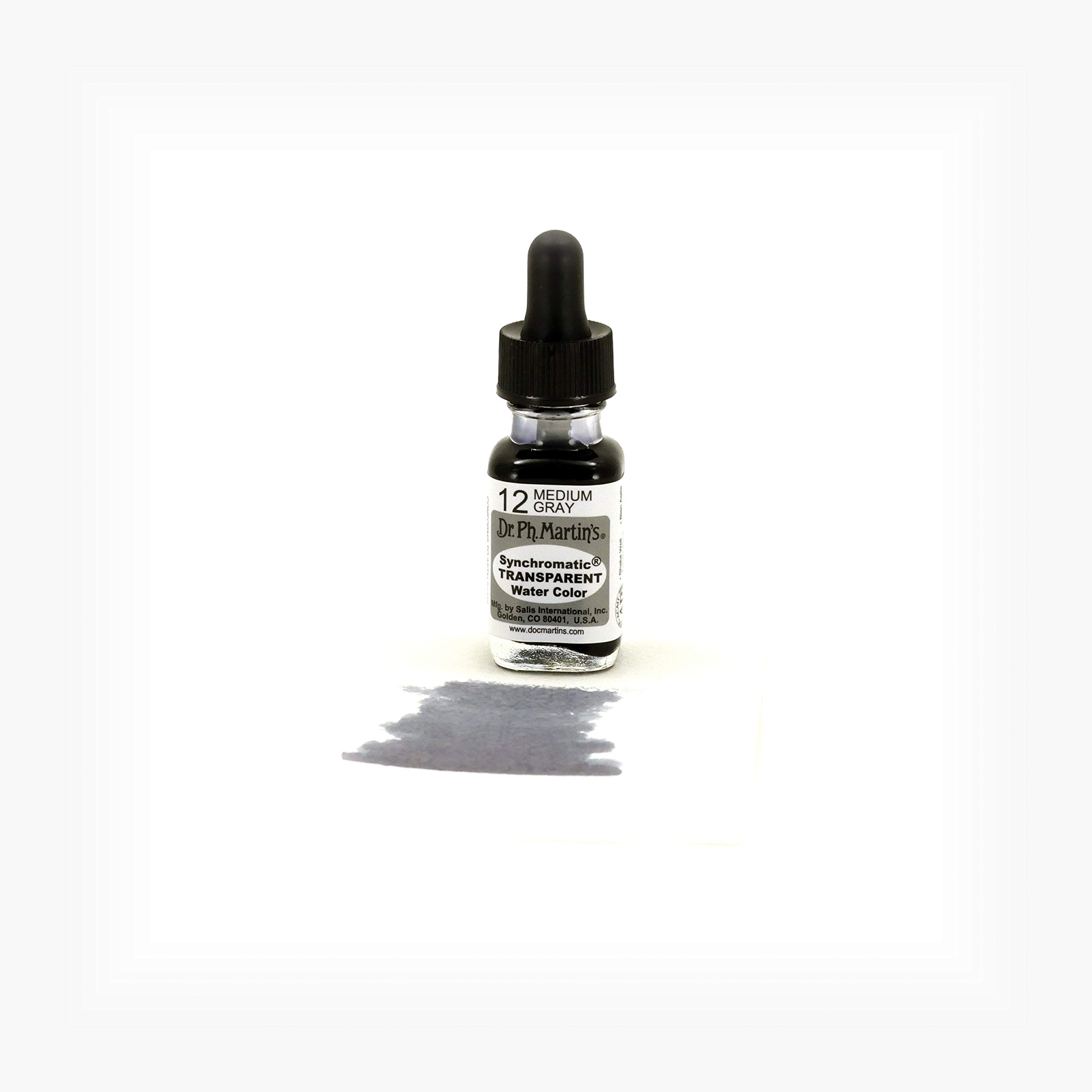 Dr. Ph. Martin's Synchromatic Transparent Water Color, 0.5 oz, Medium Gray (12), 15 ml (Pack of 1) - Image 2