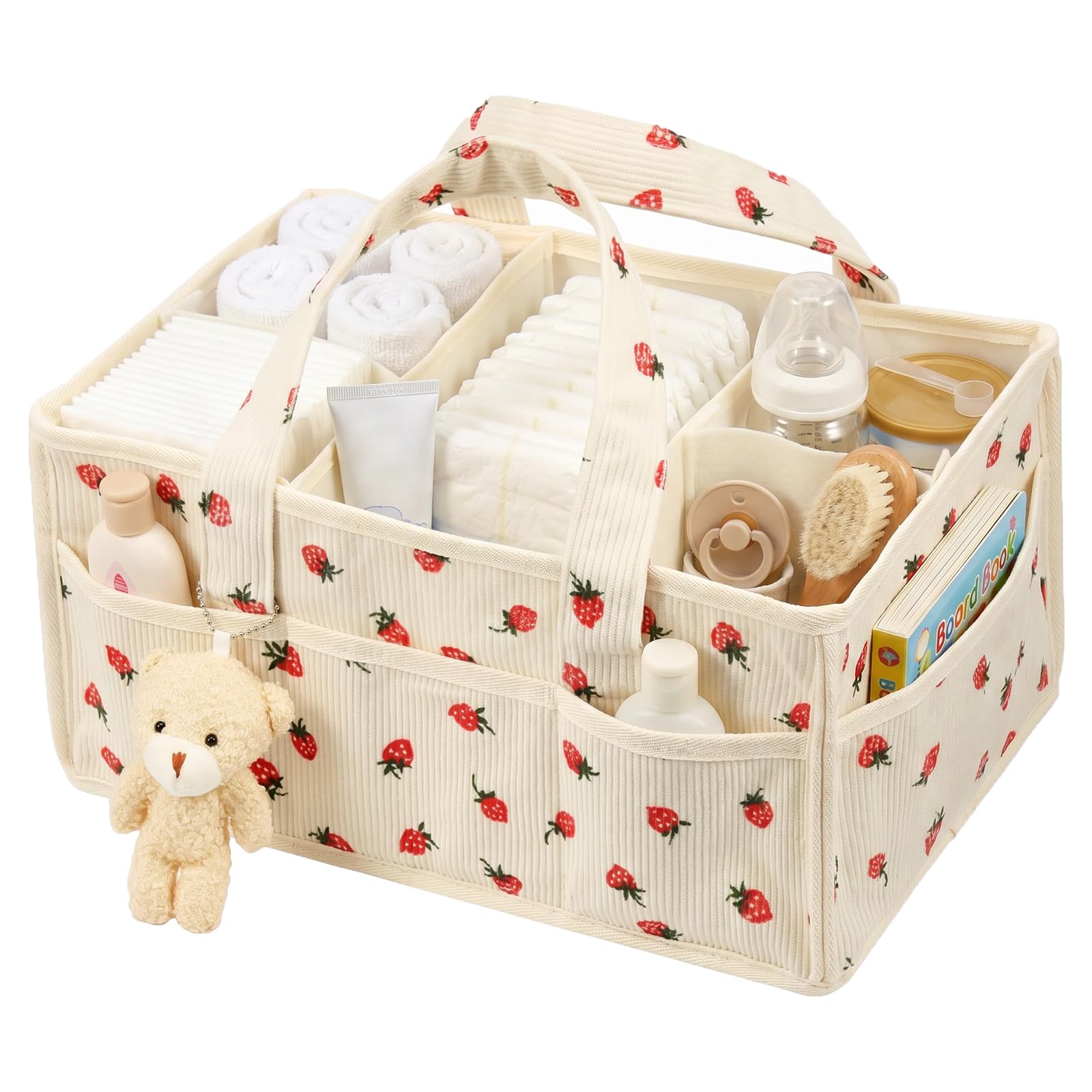 WAMEITF Baby Nappy Caddy Organiser with Handle, Portable Felt Nursery Diaper Storage Basket, Newborn Baby Essentials Storage Bin with Compartments for Boys Girls Wipes,Water Bottles, Spare Clothes