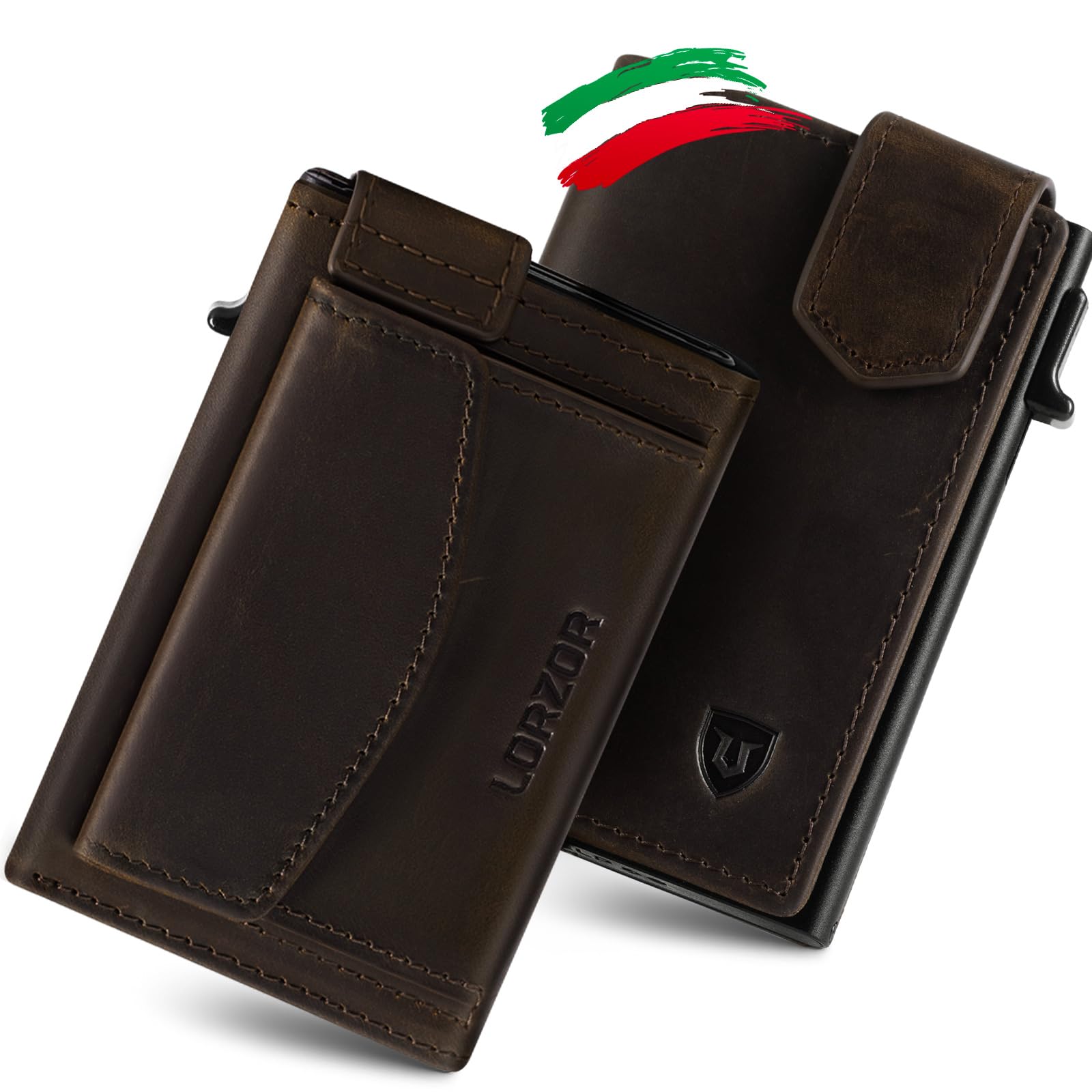 LORZOR Portacarte Uomo con Portamonete XXL, Portafoglio Uomo Slim con Chiusura Magnetica, Porta Tessere Tascabile, Porta Carte di Credito in Pelle con Protezione RFID, Wallet Pop-up per 10 Carte