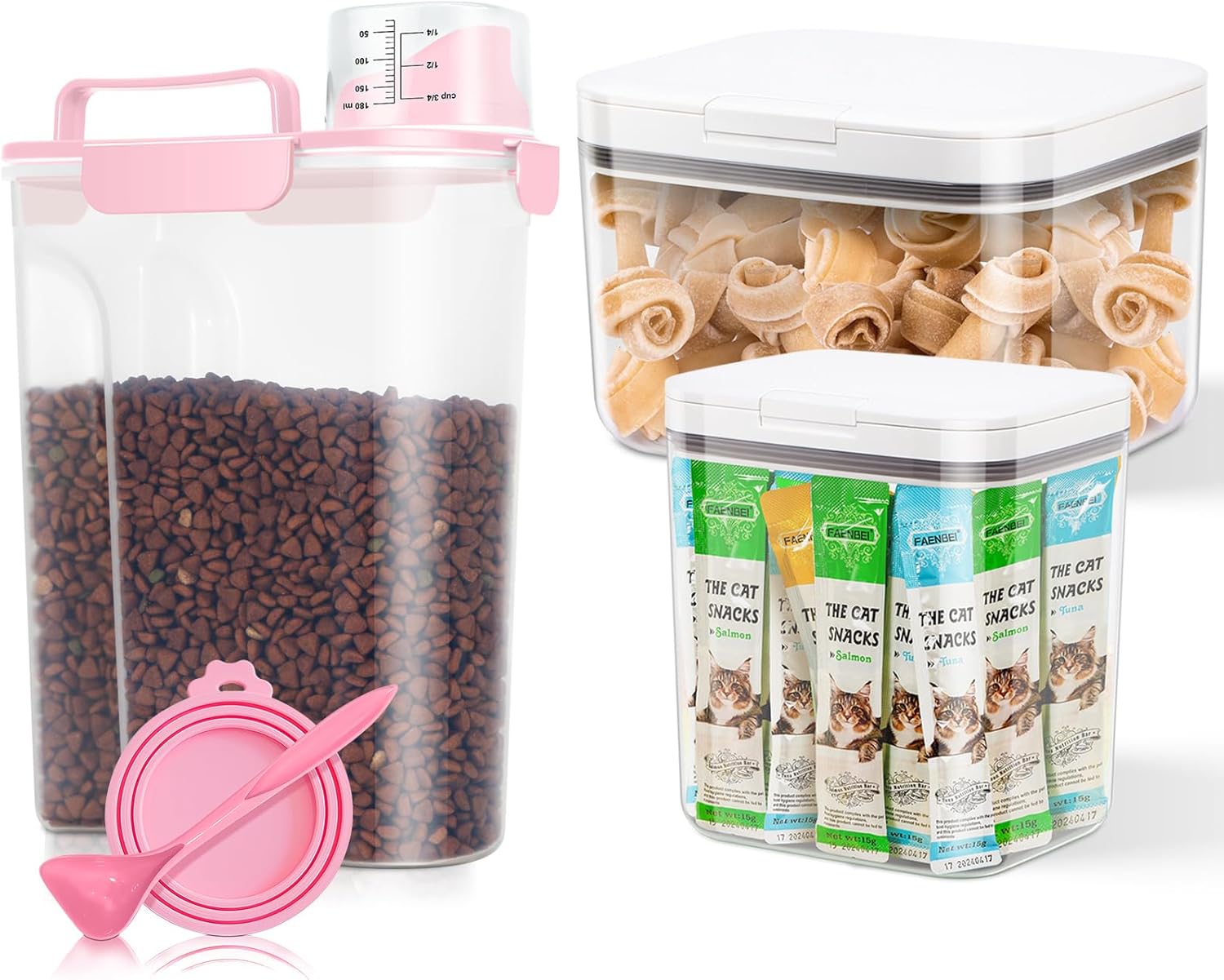 TBMax Dog Food Storage Container 6 Qt and Pet treat Containers 2 Qt+3 Qt, Airtight Cat Food Storage Dispenser with Larger Spout & Measuring Cup, Portable Bird Seed Container