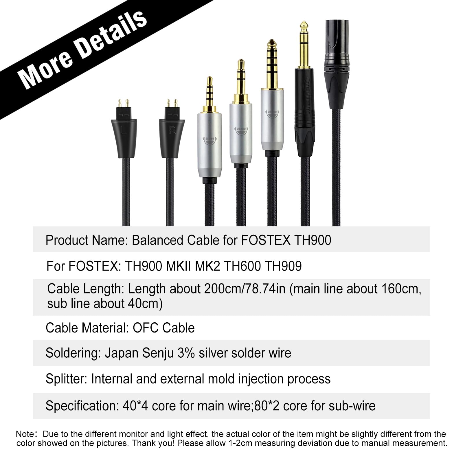 okcsc Ersatz-Kopfhörerkabel mit FOSTEX Balanced Kopfhörer-Audiokabel, IEM HiFi 3,5 mm Stecker auf Dual Fostex Stecker, kompatibel mit Fostex TH-900 MKII, TH610, TH900 MK2