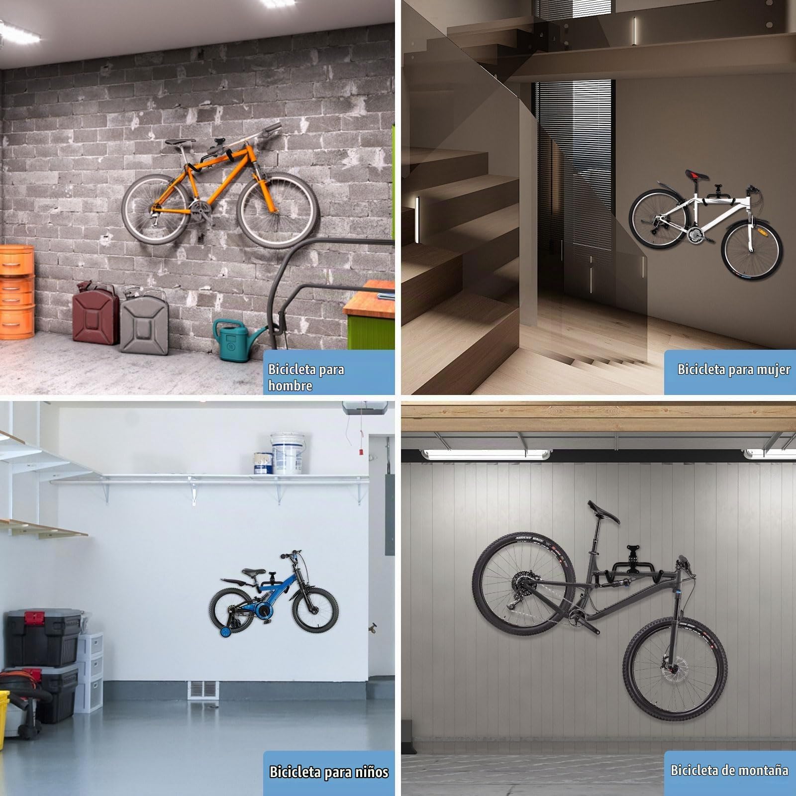 Soporte Pared Bicicleta Juego de 2, Soporte Bicicletas Pared de Acero Hasta 22 kg, Colgador Bicicleta Pared Acolchado Extra Suave, Ángulo y Distancia Ajustables, para Bicicleta de Carreras, MTB