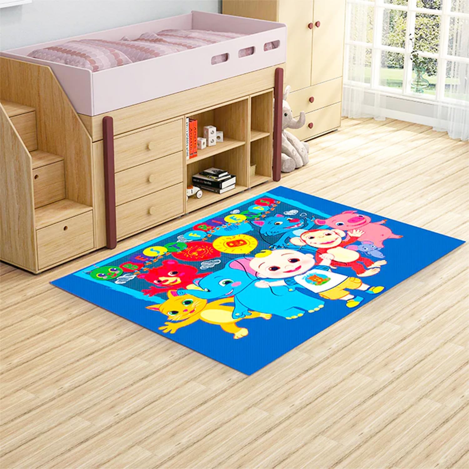 Cocomelon Rug for Kids Room Set - Bundle with 48x72in Area Carpet for Bedroom, Room Decor, Plus Stickers and More | Cocomelon Rug for Bedroom