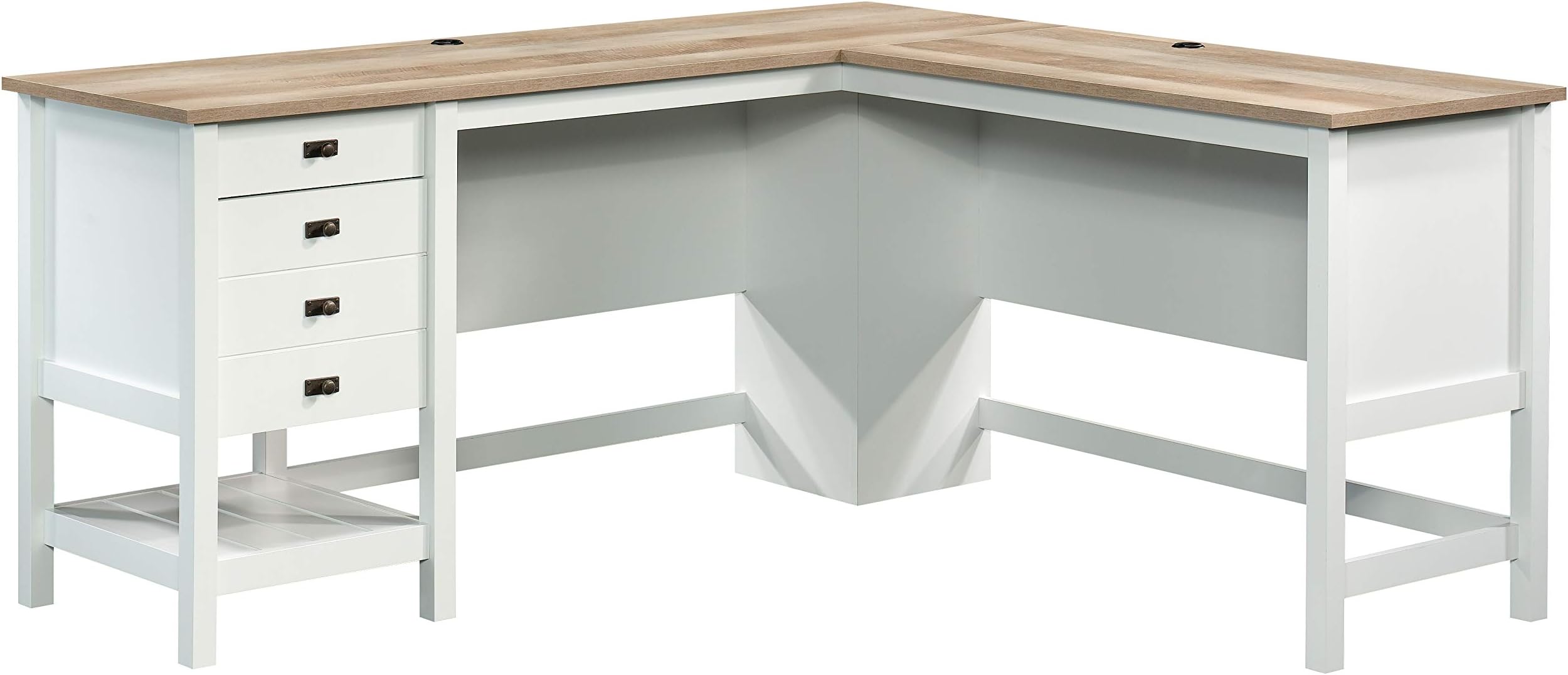 Cottage Road L Shaped Desk Computer Desk with Drawers, Home Office Desk with Optional File Cabinet Storage, Cable Management, in Soft White Finish