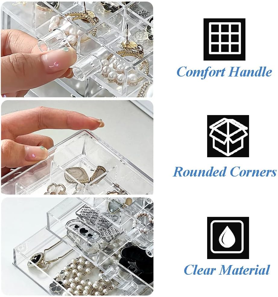 Jewelry Boxes Earring Storage Box Organizer 5 Drawers Jewelry Organizer Acrylic Jewelry Storage Box Holder Compartment Transparent Display Storage Case Gift for Women Girls (84 Girds) - Image 6