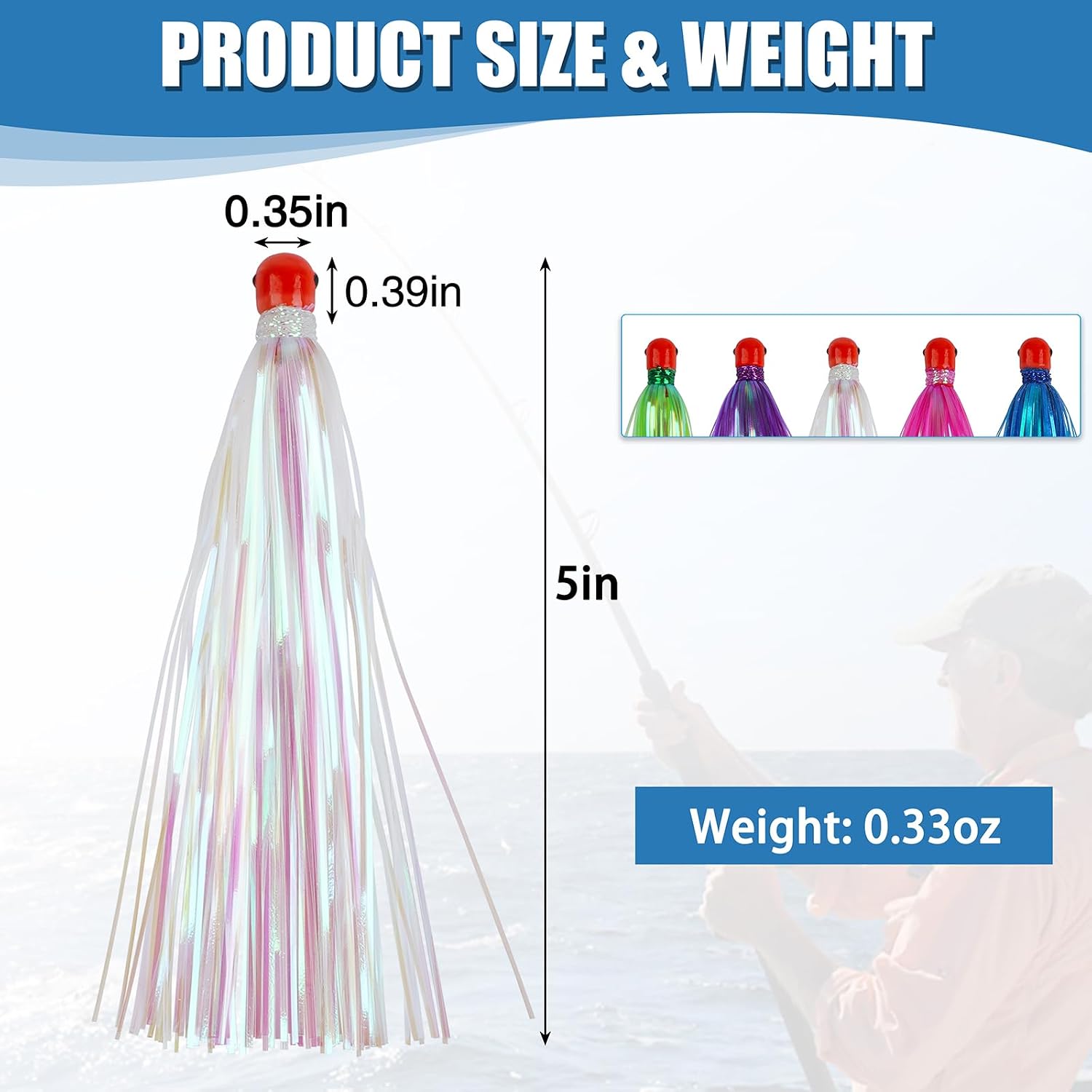 Trolling Lures with Lead Head Saltwater Fishing Ballyhoo Skirt Mylar Flash | 0.3oz Skirt Lure for Ballyhoo Wahoo Mahi Sea Bass