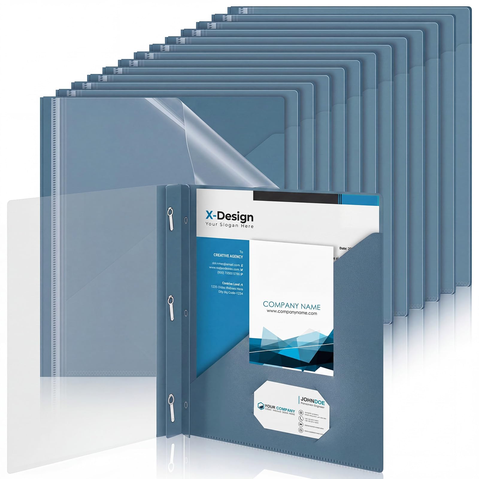 Teling 24 Pcs Presentation Folders Bulk with Clear Report Cover, Grey Blue