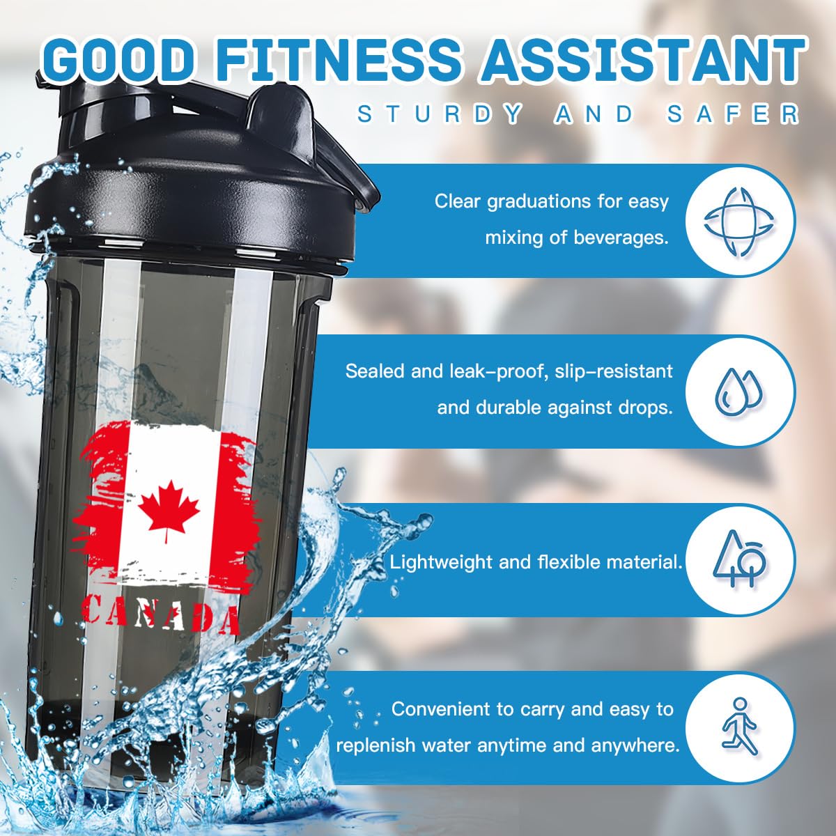 Vintage Canada Canadian Flag 18 Ounce Shaker Cup,Fashion Theme Pattern Shaker Bottle Leak-proof Workout Shake Bottles 500ML/18 oz Perfect for Pre Workout