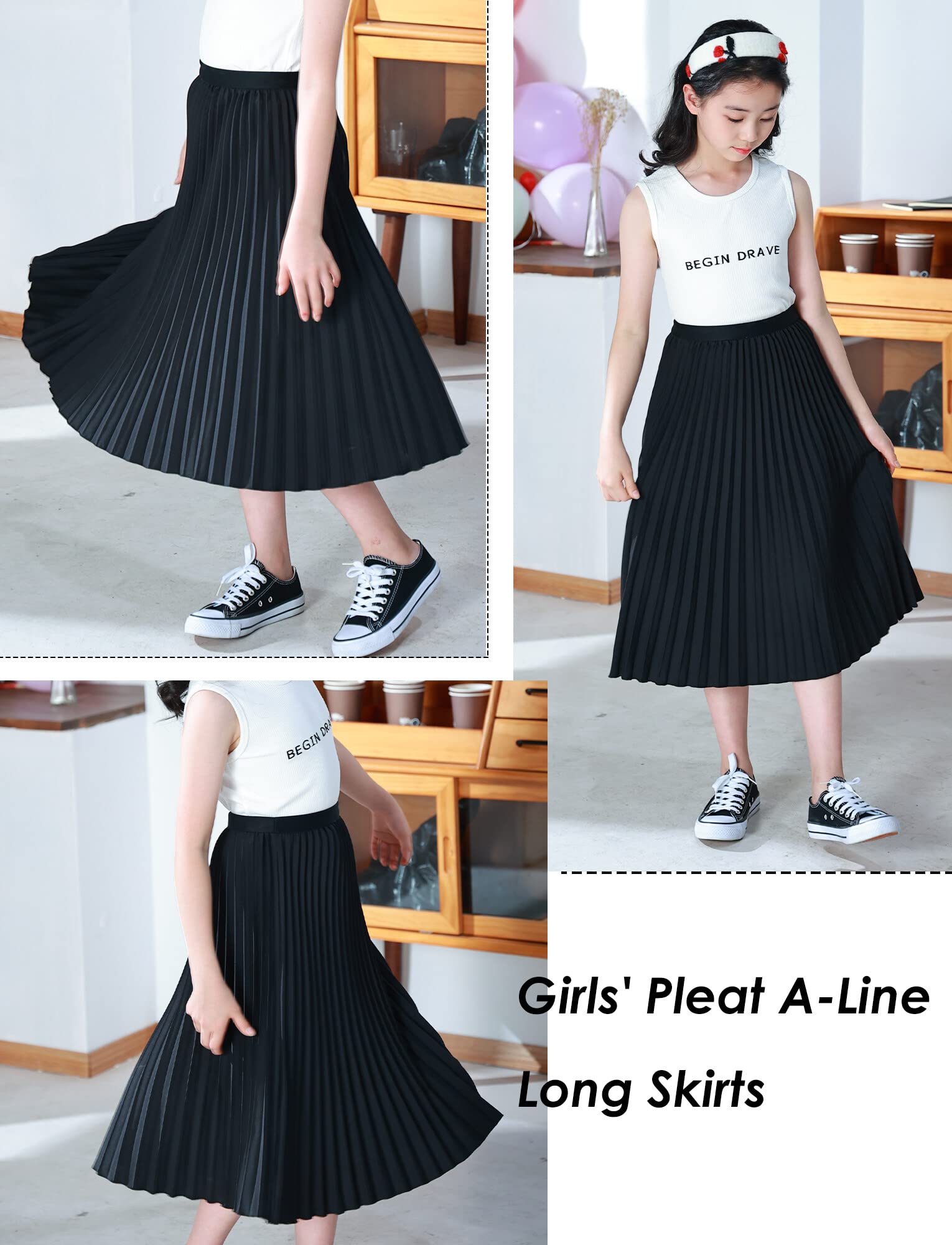 Gonna a pieghe in chiffon per ragazze a vita alta elastica A-Line Boho Swing Maxi gonna lunga