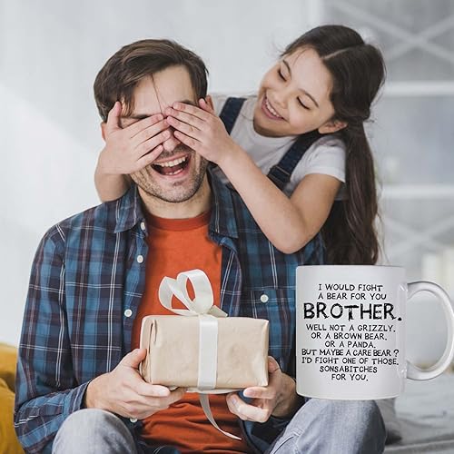 Miniatura 2 de Taza de café con texto en inglés "I Would Fight a Bear for You Brother" (11 onzas), color blanco