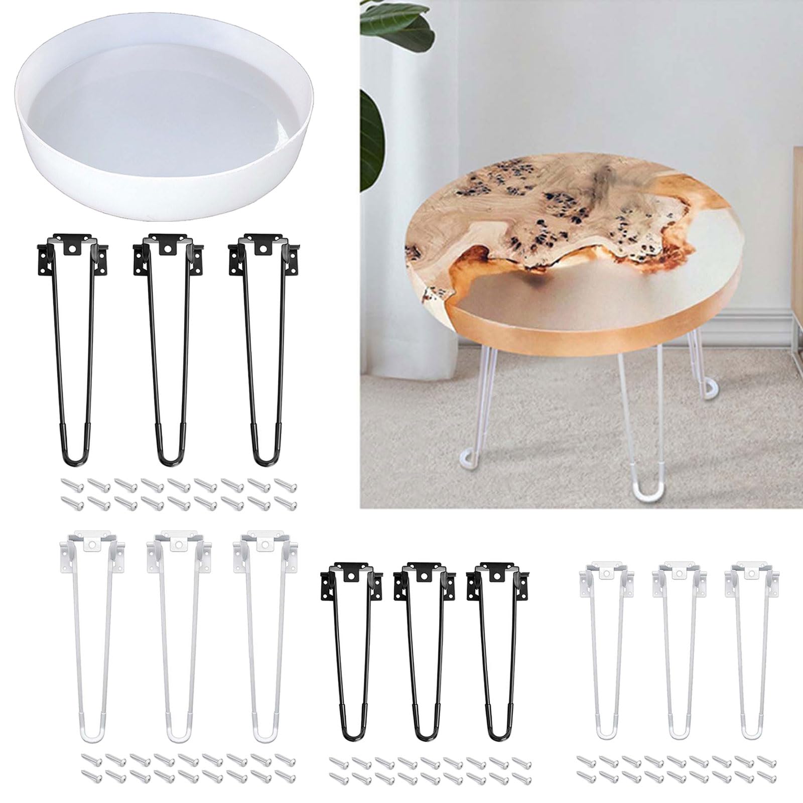 Moldes redondos de silicona para mesa de café y río con patas de mesa plegables, tablero de charcutería, decoración del hogar, molde de silicona de río de cristal