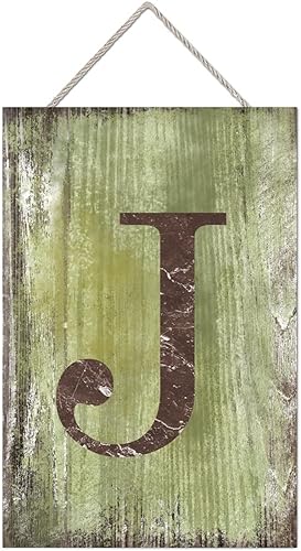 Letrero colgante de madera con letra J, letrero de madera para decoración del hogar, 26 letras del alfabeto de metal, placa de madera, decoración de