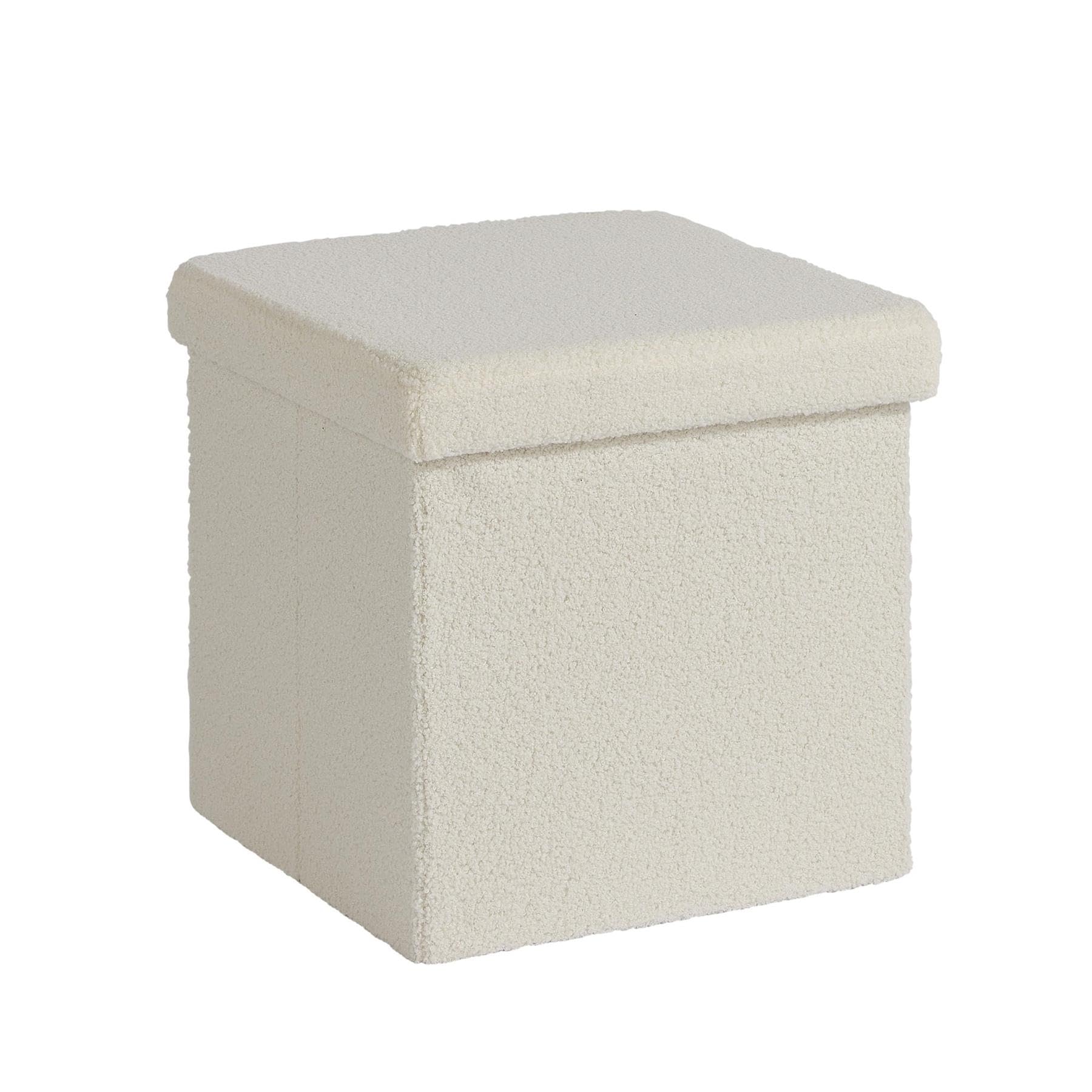 Home Source Boucle Teddy Fur Cream Folding Square Storage Ottoman from B&Q