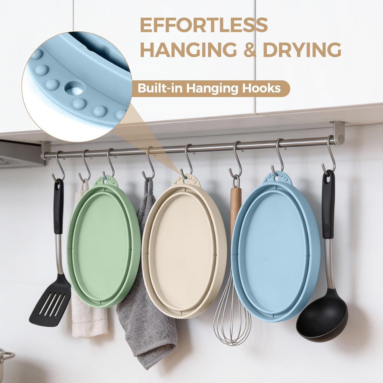 Collapsible Silicone Liners for KitchenAid Tilt-Head 5 Qt Mixers, 3-Pack Bowl Insert Aid Set with Lids, No More Mixer Bowls Needed for Easy Baking