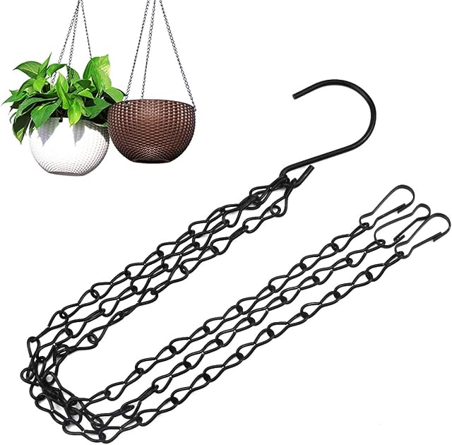 3 Pack Hanging Chain with Hooks, Flower Pot Chains for Hanging Plants, Metal Hanging Basket Replacement Chain with 3 Point for Bird Feeders Planters (Black)