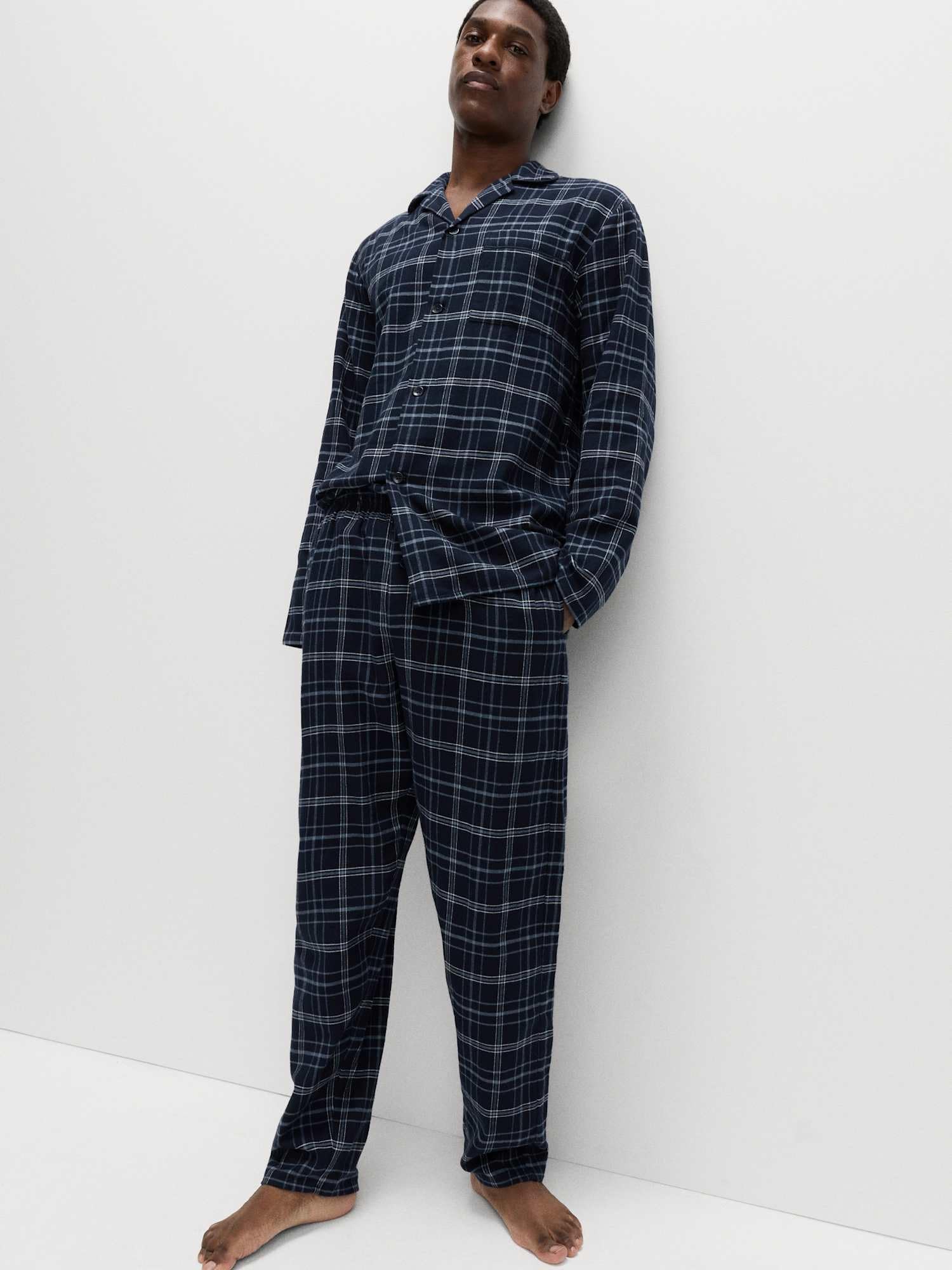Marks & Spencer Uomo Pigiama a Quadri in Puro Cotone Spazzolato – vestibilità Regolare – con Tasche