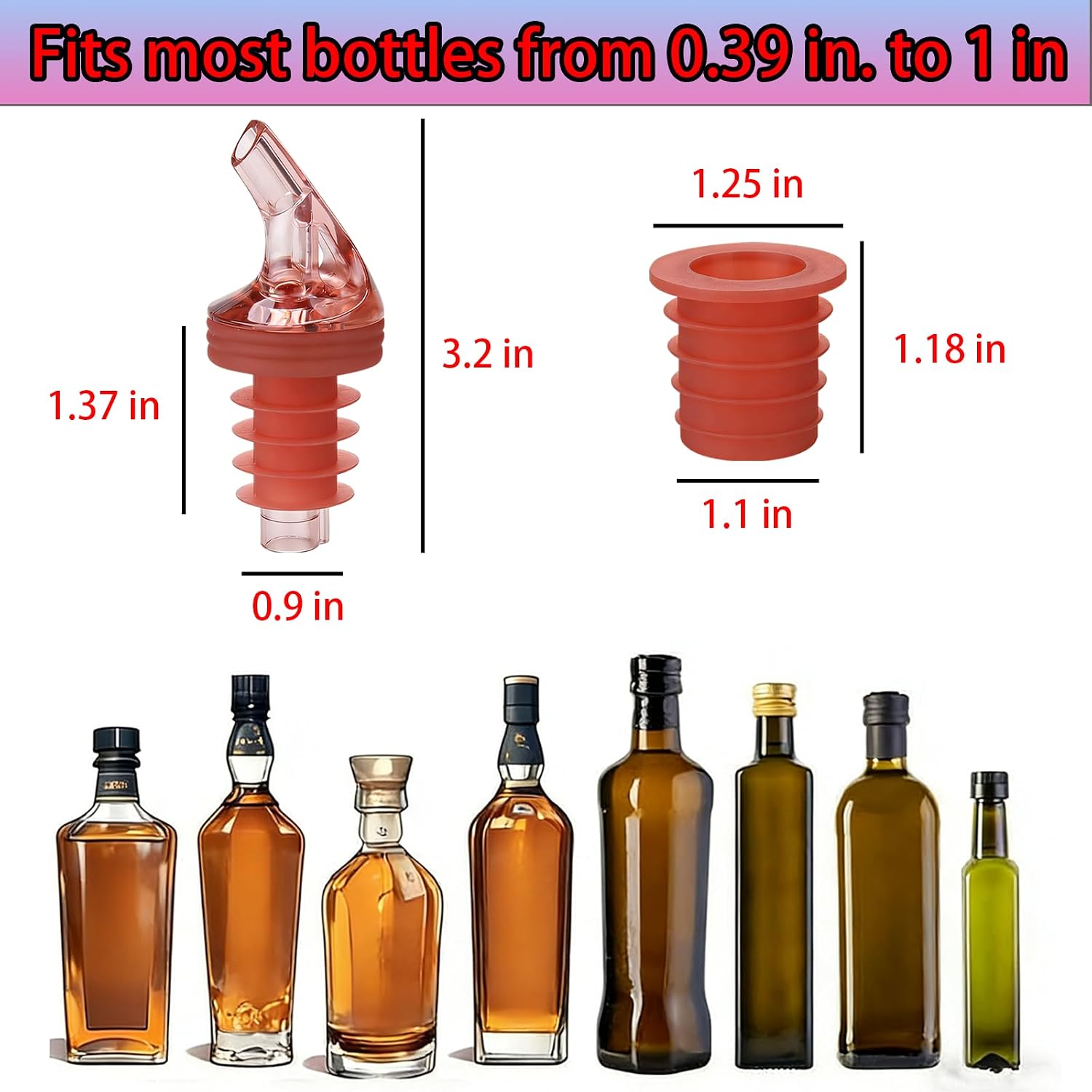 Olive Oil Pour Spout for Olive Oil Dispenser, for Big-Small Bottle, Leak-Proof, 4-Piece Large Small with 8 Black Lid Caps, Rose Gold, Food-Grade Polycarbonate and Silicone Material image 4