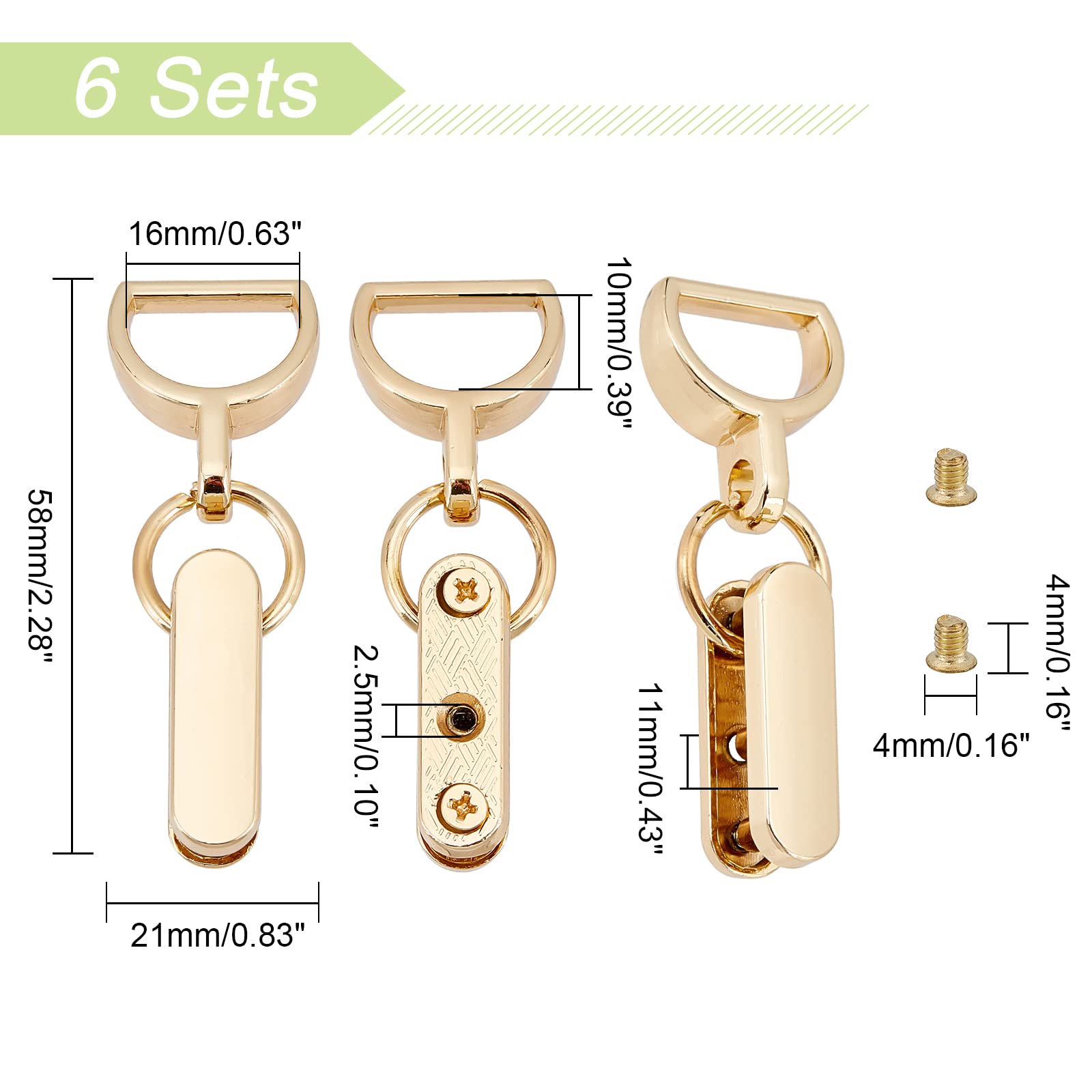 WADORN Set 12 Chiusure A Sospensione Per Borse - Anelli A D E Rettangolari In Metallo, Multiuso - Foto 5