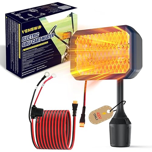 Electric Golf Cart Heater with Mid-Cable Quick-Disconnect, 400W Safe & Fast Silent Carbon Fiber Heating, Heater with 360° Rotatable Head, Compatible with Club Car/Yamaha/EZGO, Golf Cart Accessories