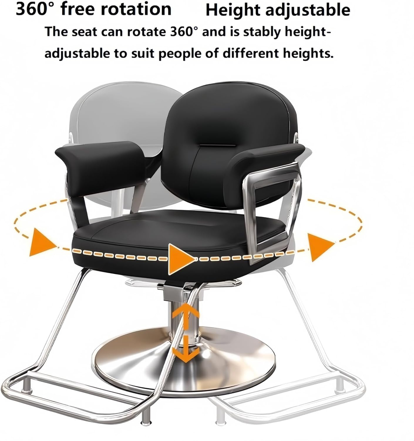 Salon Chair Heavy Duty for Stylist,Barber 360 Degree Swivel, Hydraulic Pump Hair Cutting, Beauty Spa Styling Hairdressing Tattoo Equipment,Orange,Round Base (Silver)