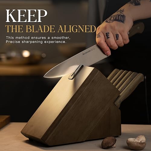 Miniatura 5 de Astercook Juego de cuchillos, juego de cuchillos de cocina forjados de 17 piezas con bloque, cuchillos de acero inoxidable de espiga completa,