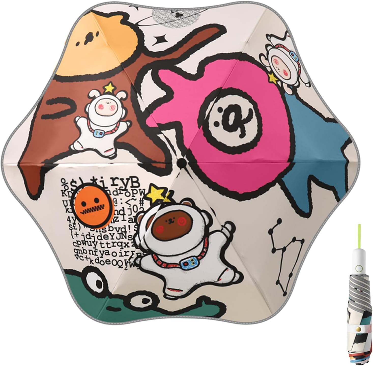 Rounded Corner Folding Umbrella Anti-UV Compact Durable Umbrella Auto Open/Close Lightweight Backpack Cute Cartoon Umbrella for Girls & Boys