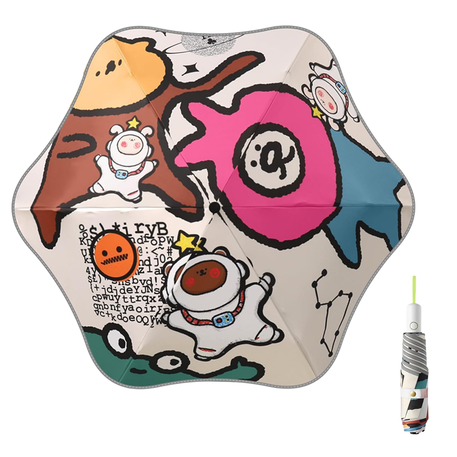 Rounded Corner Folding Umbrella Anti-UV Compact Durable Umbrella Auto Open Close Lightweight Backpack Cute Cartoon Umbrella for Girls