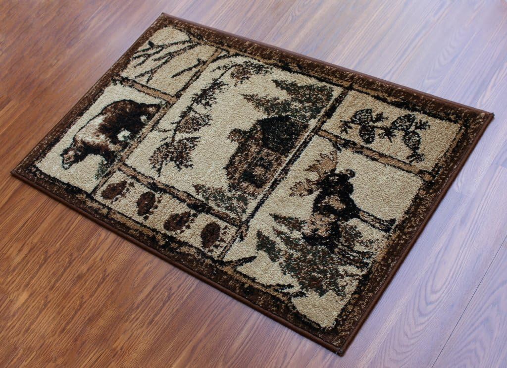 YHSF Cabin Style Area Rug – Rustic Lodge Rugs with Bear, Elk, Deer & Moose Designs for Living Room, Bedroom, Dining Room, Hallways, Office – Cabin, Lodge 362 (2' x 3' 2")
