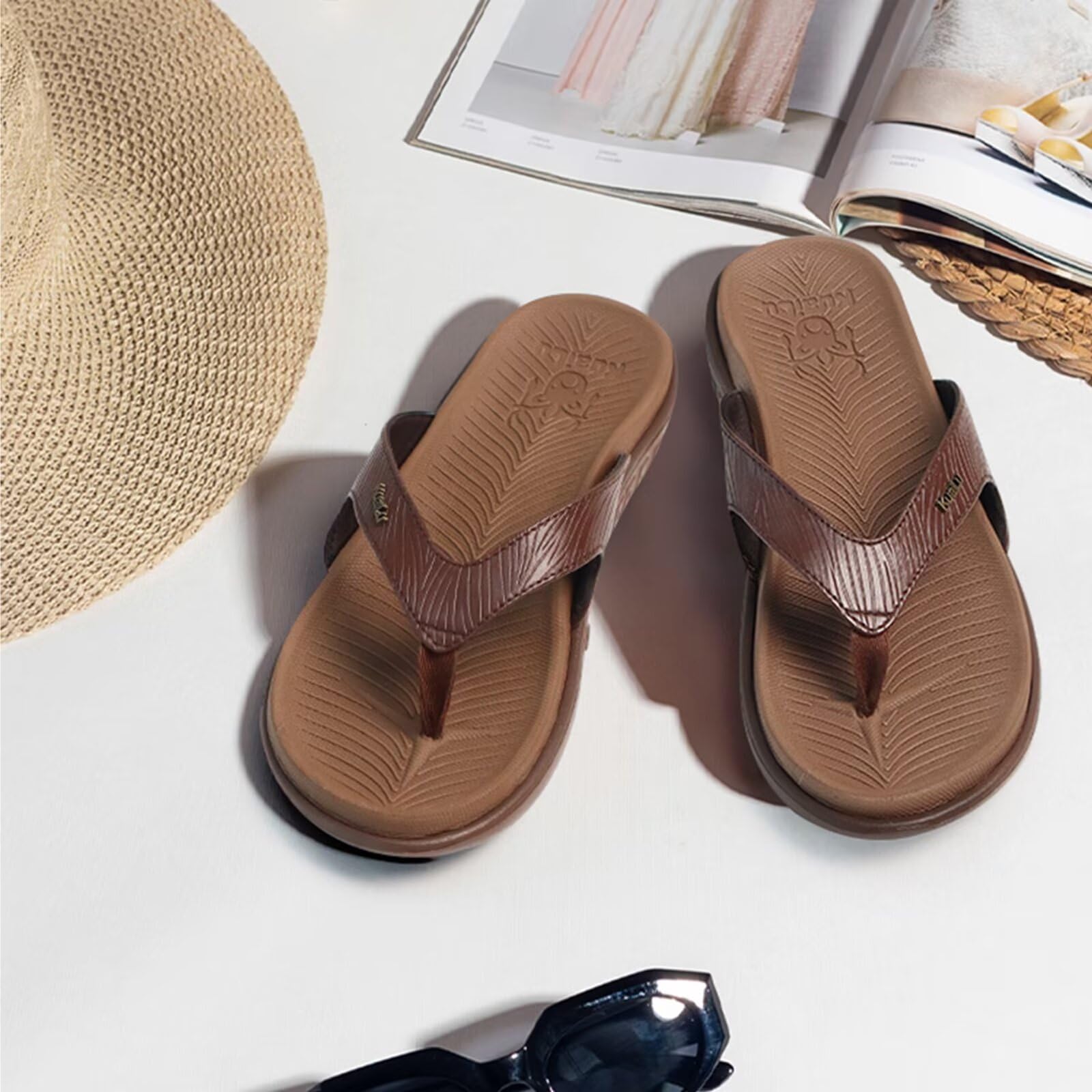 KuaiLu Flip Flops Damen Orthopädische Yoga Fußbett Sandalen Elegant Frauen Leichte Sommer Slip On Beach Zehentrenner EU36-42