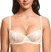 Vista 1 de DOBREVA Sujetador de realce de balconette para mujer, encaje sexy, talla grande, sin forro, con aros transparentes