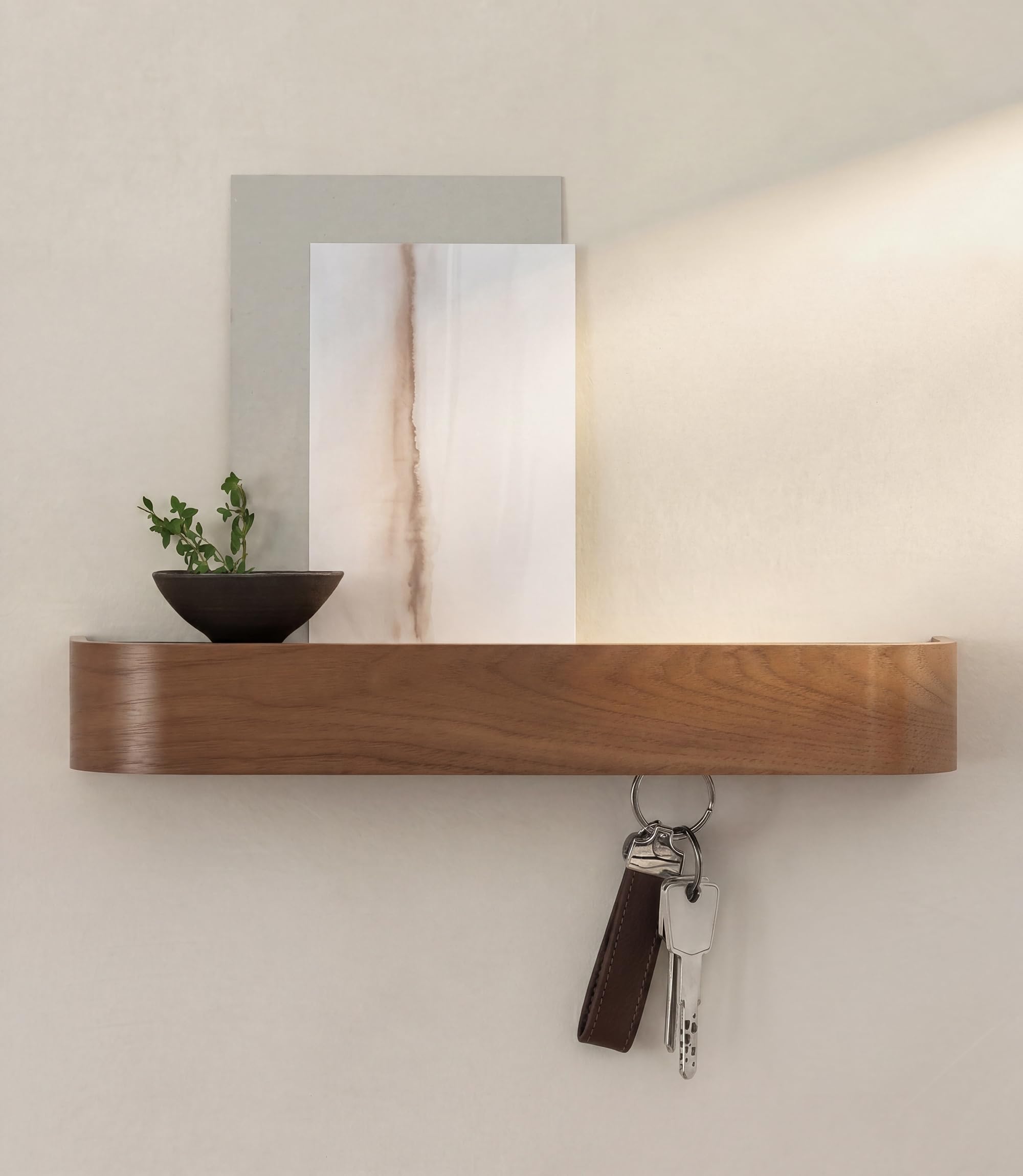 Kazai. Portachiavi da Parete 'Toke' | Design di Appendichiavi da Parete di Berlino | Porta Chiavi da Muro con Mensola in Legno | Porta Chiavi Ingresso per Parete e Corridoio | Noce