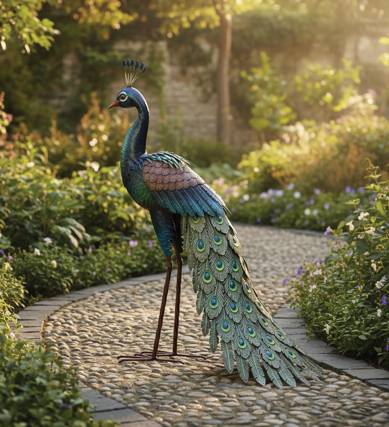 Regal Art & Gift Peacock Metal Statue – Indoor Outdoor Decorative Sculpture for Home & Garden Décor, Weather-Resistant Yard Art Figure for Patio, Lawn, Standing