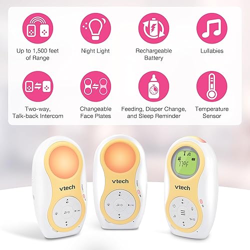 Miniatura 2 de VTech Monitor de audio digital para bebés de 2 unidades para padres con hasta 1500 pies de alcance, luz nocturna, canciones de cuna relajantes,