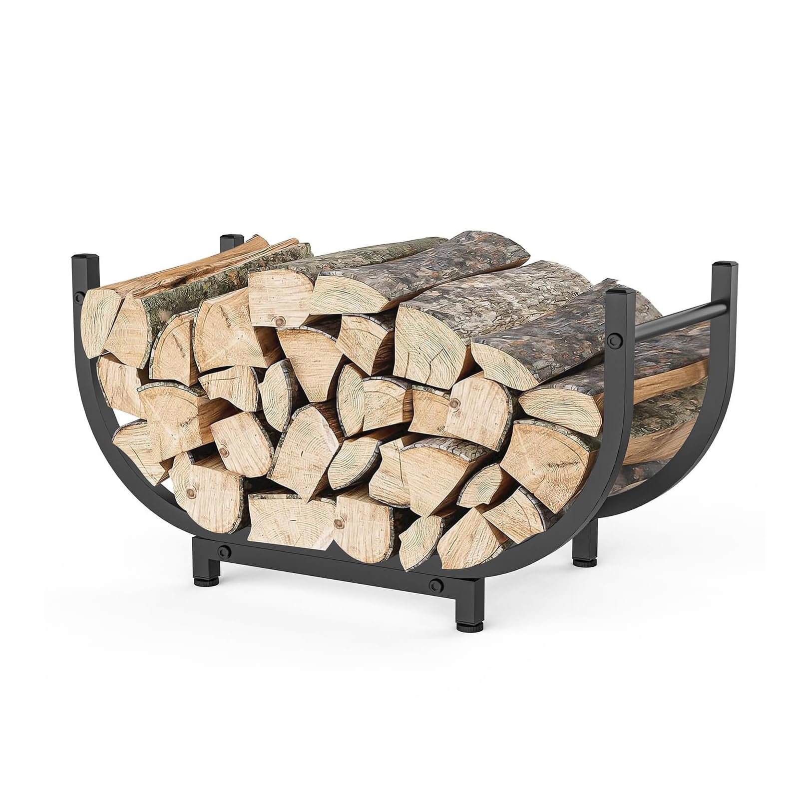 Leñero de Metal, Leñero Interior Curvo, Leñeras de Exterior, Capacidad de Carga 136 Kg, Leña para Chimenea y Patios