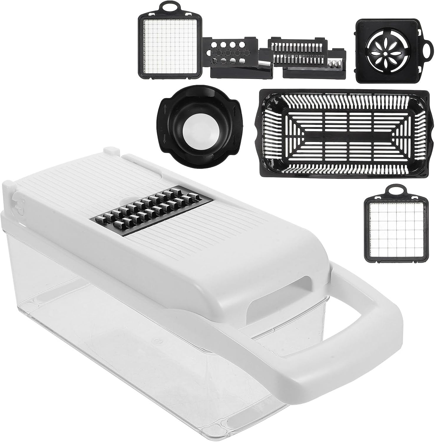 Multifunctional Vegetable Dicer and Grater Set 15pcs with Wear-resistant Blades White Food Slicer for Onion, Potato, and Root Vegetables Household Mandoline for Food Prep