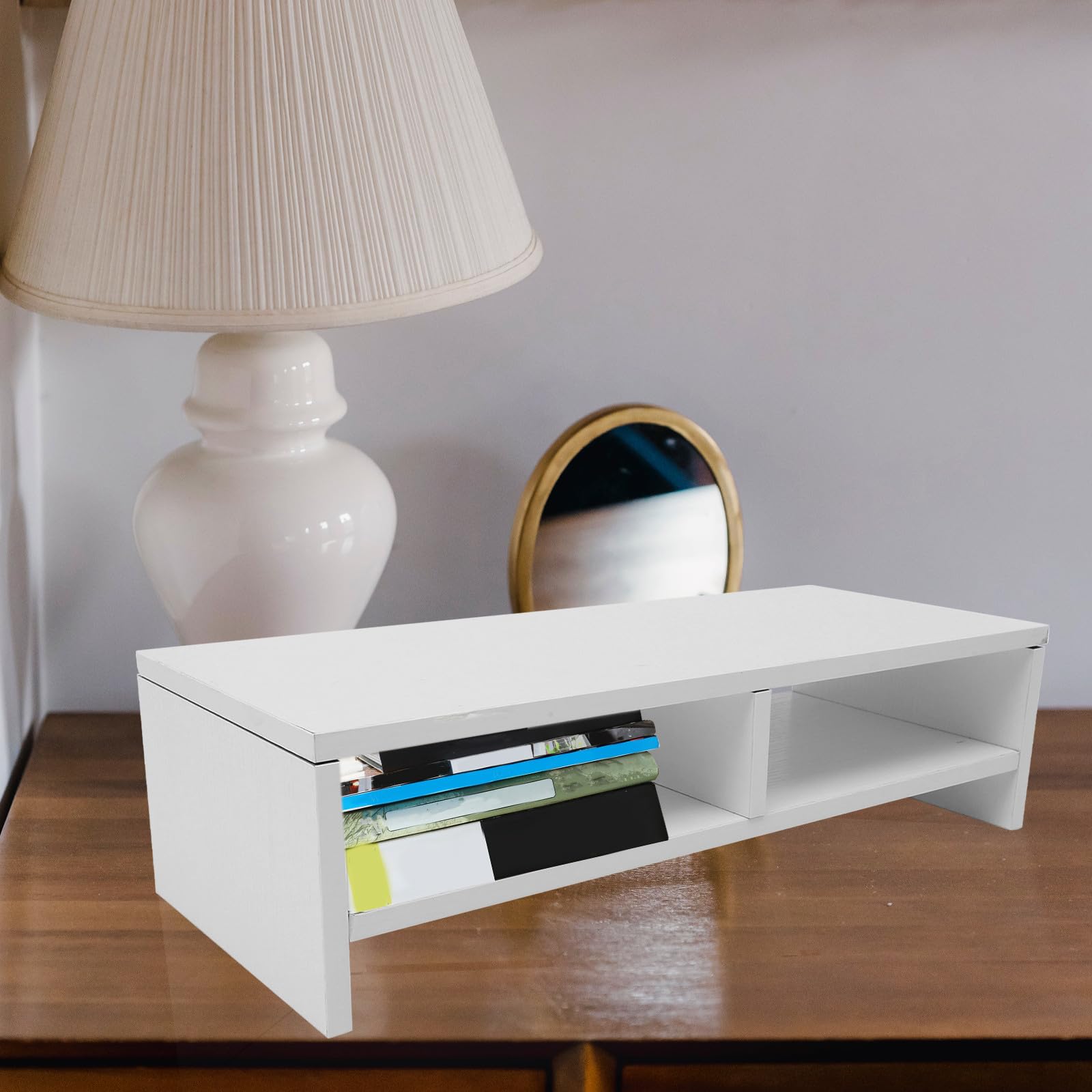 Soporte Elevador para Monitor de Escritorio de Madera Blanco