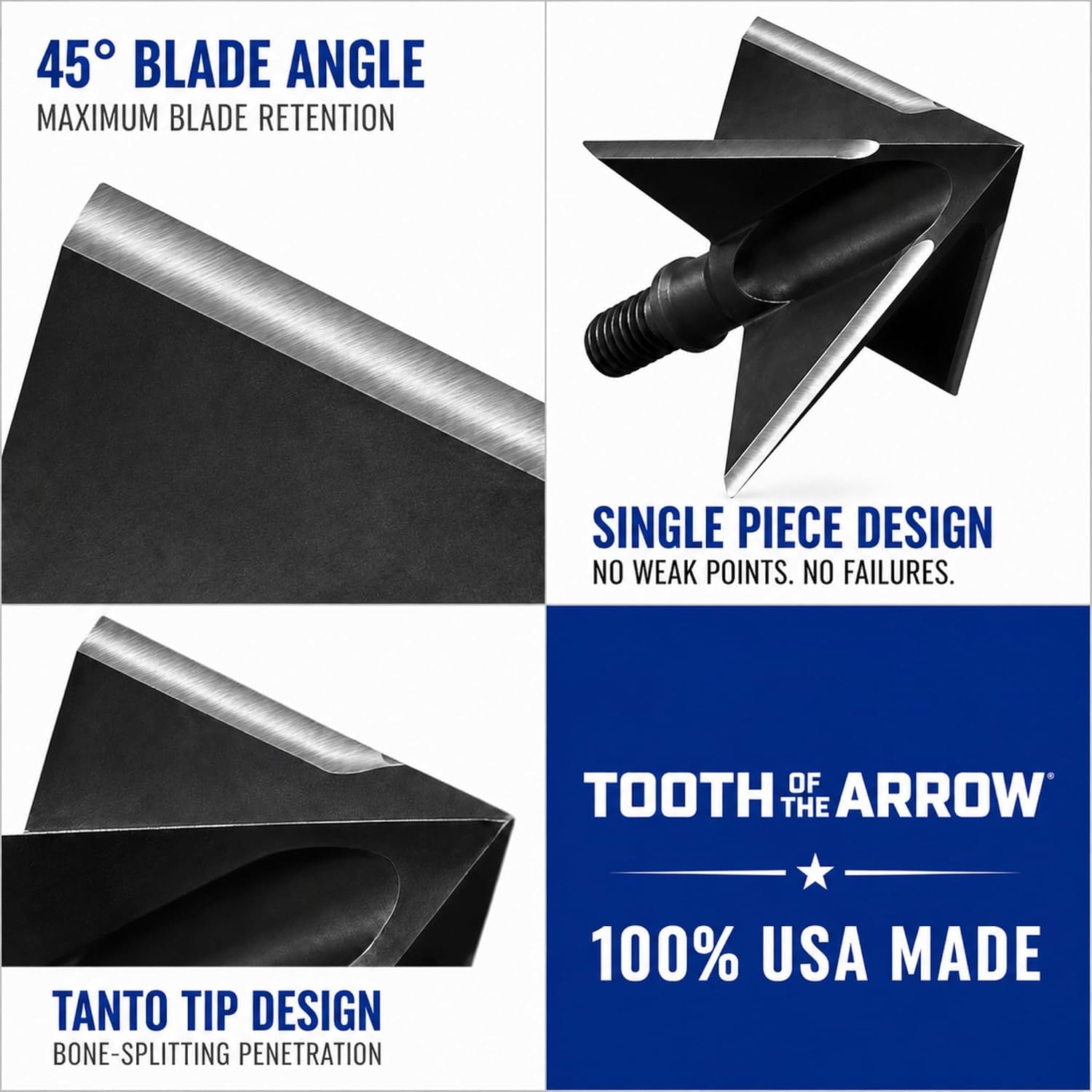 Tooth Of The Arrow Broadheads - 150 Grain - 100% USA Made - Broadhead for Crossbow and Compound Bow - Premium Archery Broadheads for Hunting - Fixed Blade - 3 Pack