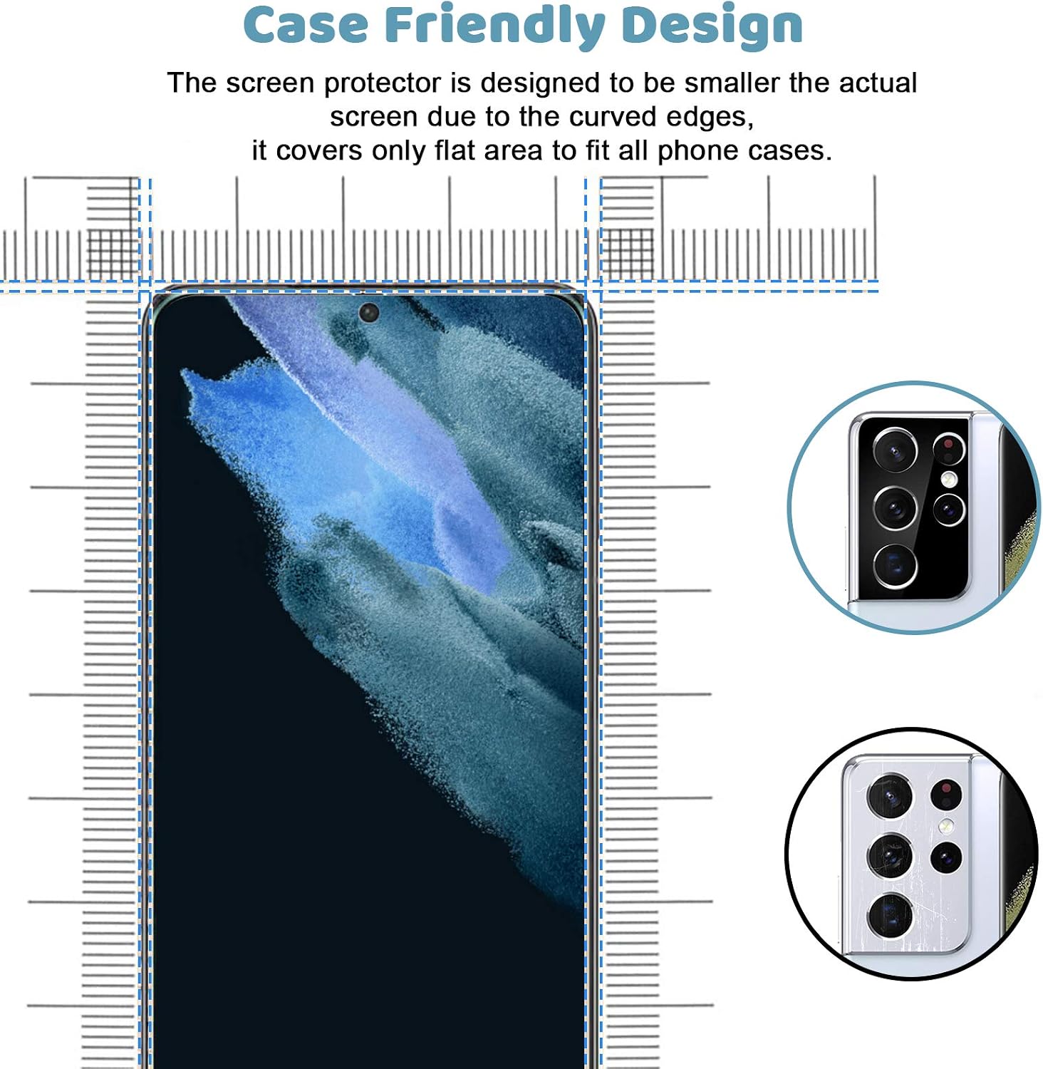 Samcorn Galaxy S21 Ultra Screen Protector, HD Clear Tempered Glass, Ultrasonic Fingerprint Support, 3D Curved, Scratch Resistant, Bubble-Free for Galaxy S21 Ultra 5G Glass Screen Protector